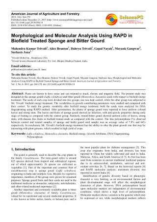 Molecular Analysis of Biofield Treated Sponge and Bitter Gourd