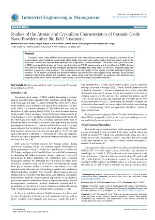 Ceramic Oxide Nano Powders after Biofield Treatment