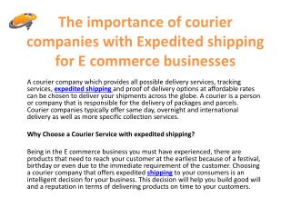 The importance of courier companies with Expedited shipping for E commerce businesses