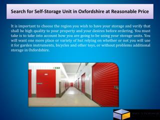 Search for Self-Storage Unit in Oxfordshire at Reasonable Price