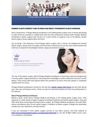 Premier Plastic Surgery Clinic in Korea Has Highly Experienced Plastic Surgeons