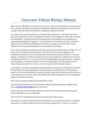 Generator fallout refuge manual