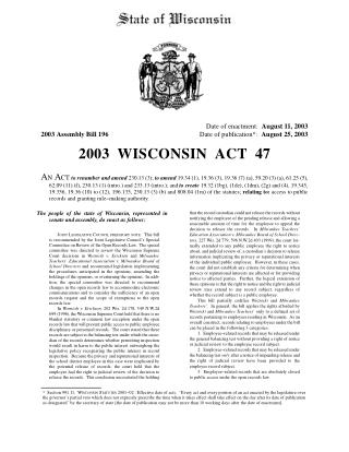 Full Text of the “Woznicki Fix” (2003 Wisconsin Act 47)
