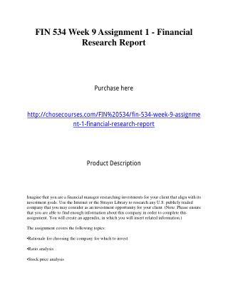 FIN 534 Week 9 Assignment 1 - Financial Research Report