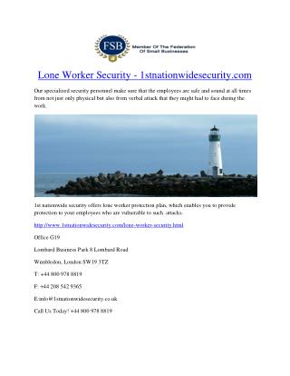 Lone Worker Security - 1stnationwidesecurity.com