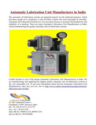 Automatic Lubrication Unit Manufacturer in India