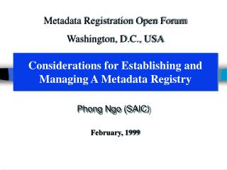 Considerations for Establishing and Managing A Metadata Registry