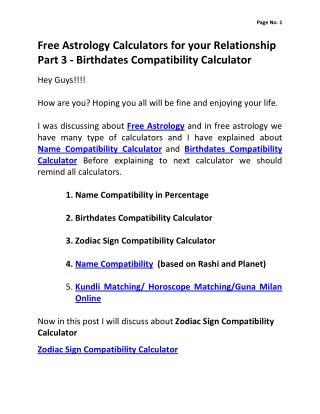 Free Astrology Calculators for your Relationship Part 3 - Birthdates Compatiblity Calculator