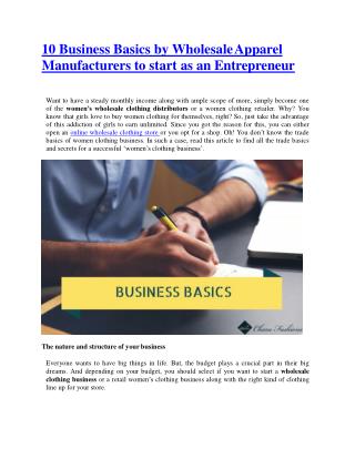 10 Business Basics by Wholesale Apparel Manufacturers to start as an Entrepreneur