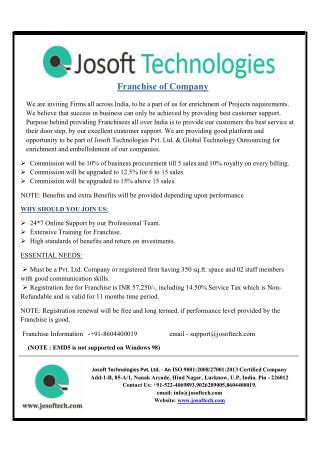 Buy Franchise in affordable range - JOSOFT TECHNOLOGIES