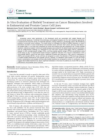 In Vitro Evaluation of Biofield Treatment on Cancer Biomarkers Involved in Endometrial and Prostate Cancer Cell Lines