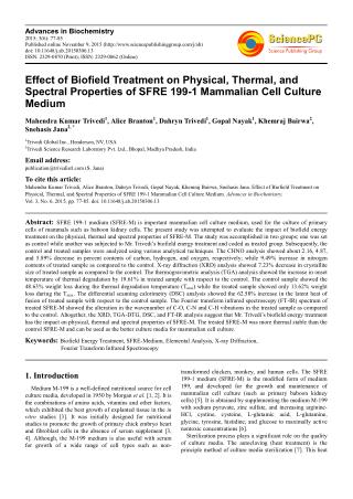 Effect of Biofield Treatment on Physical, Thermal, and Spectral Properties of SFRE 199-1 Mammalian Cell Culture Medium