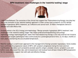 BPH treatment: new challenges in the 'watchful waiting' stage