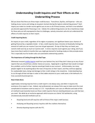 Understanding Credit Inquires and Their Effects on the Underwriting Process