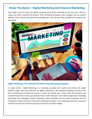 Know The Basics - Digital Marketing And Internet Marketing