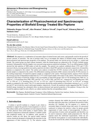 Characterization of Physicochemical and Spectroscopic Properties of Biofield Energy Treated Bio Peptone