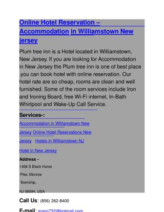 Online Hotel Reservation – Accommodation in Williamstown New jersey