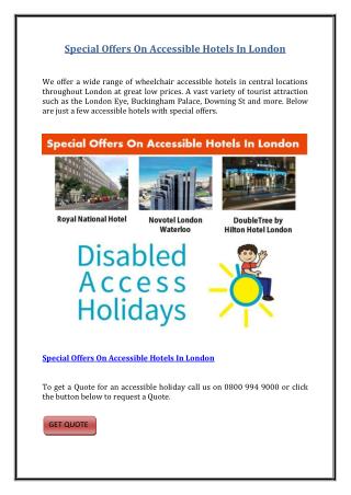 Special Offers On Accessible Hotels In London