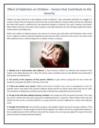 Effect of Addiction on Children - Factors that Contribute to the Severity
