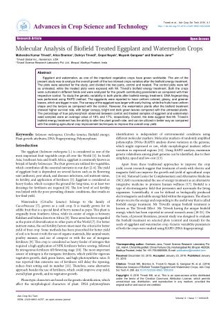 Evaluate Growth of Eggplant and Watermelon Crops after Biofield Treatment