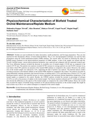 Physicochemical Characterization of Biofield Treated Orchid Maintenance-Replate Medium