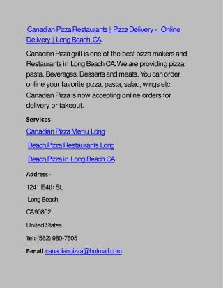 Canadian Pizza Restaurants | Pizza Delivery - Online Delivery | Long Beach CA