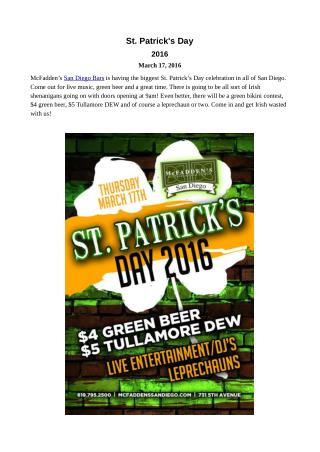 St. Patrick's Day Events in San Diego Bar Downtown