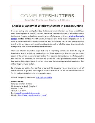 Choose a Variety of Window Shutters in London Online