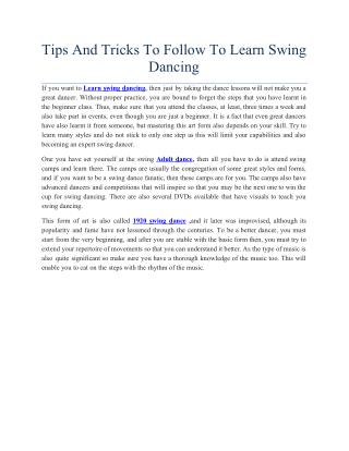 Tips And Tricks To Follow To Learn Swing Dancing