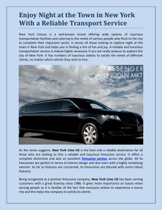 Enjoy Night At The Town In New York With A Reliable Transport Service