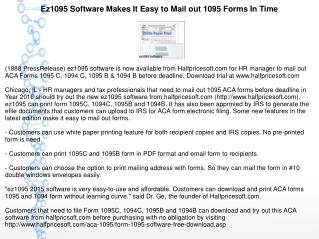 Ez1095 Software Makes It Easy to Mail out 1095 Forms In Time