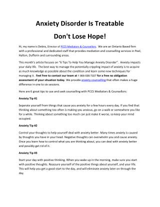 Anxiety Disorder Is Treatable Don't Lose Hope!