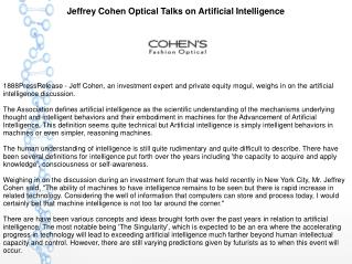 Jeffrey Cohen Optical Talks on Artificial Intelligence
