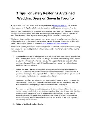 3 Tips For Safely Restoring A Stained Wedding Dress or Gown In Toronto