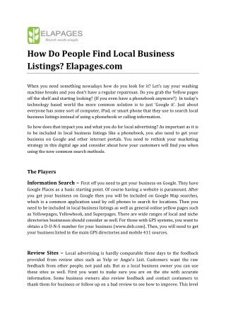 How Do People Find Local Business Listings? Elapages.com