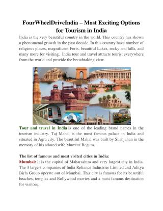 FourWheelDriveIndia – Most Exciting Options for Tourism in India