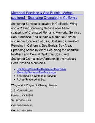 Memorial Services & Sea Burials | Ashes scattered - Scattering Cremated in California