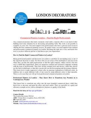 Commercial Painters London – Find the Right Professionals