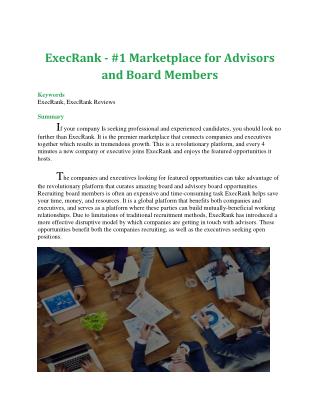 ExecRank - #1 Marketplace for Advisors and Board Members