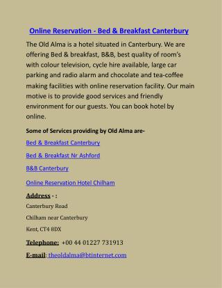 Online Reservation - Bed & Breakfast Canterbury