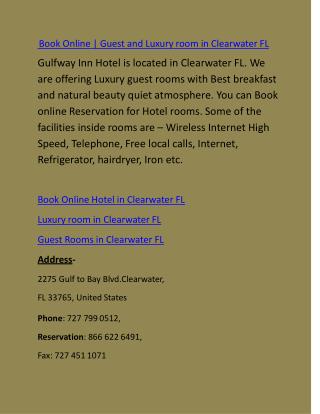 Book Online | Guest and Luxury room in Clearwater FL