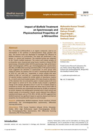 Impact of Biofield Treatment on Spectroscopic and Physicochemical Properties of p-Nitroaniline