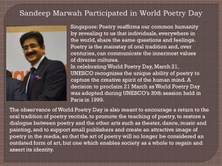 Sandeep Marwah Participated in World Poetry Day