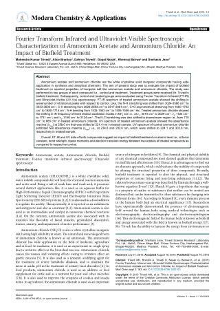 Fourier Transform Infrared and Ultraviolet-Visible Spectroscopic Characterization of Ammonium Acetate and Ammonium Chlor