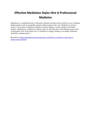 Effective Mediation Styles: Hire A Professional Mediator