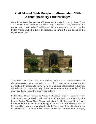 Visit Ahmad Shah Mosque In Ahmedabad With Ahmedabad City Tour Packages