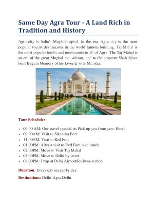 Same Day Agra Tour - A Land Rich in Tradition and History