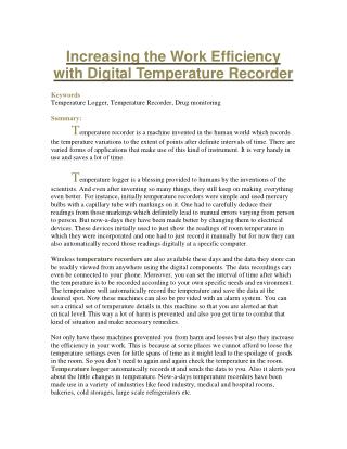 Increasing the Work Efficiency with Digital Temperature Recorder