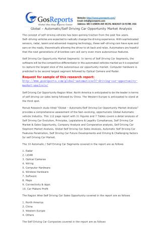 Global – AutomaticSelf Driving Car Opportunity Market Analysis