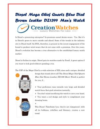 Diesel Mega Chief Quartz Blue Dial Brown Leather DZ1399 Men's Watch